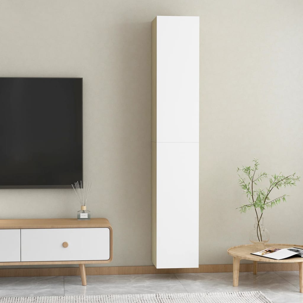 Tv-meubelen 2 st 30,5x30x90 cm spaanplaat wit sonoma eikenkleur