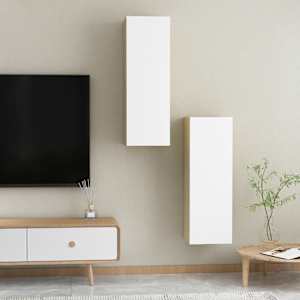 TV stolky 2 ks bílé a dub sonoma 30,5x30x90 cm kompozitní dřevo - obrázek 10