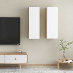 TV stolky 2 ks bílé a dub sonoma 30,5x30x90 cm kompozitní dřevo - obrázek 1