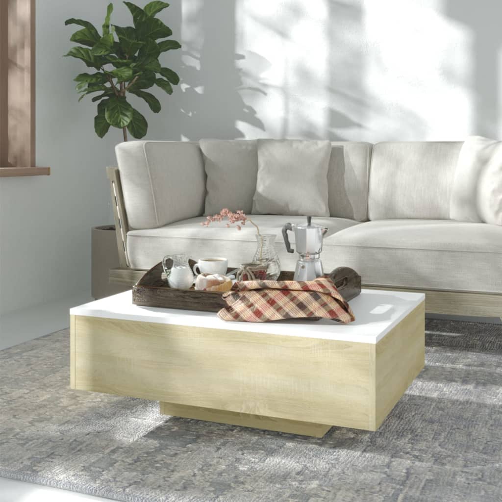 vidaXL Table basse Blanc et chêne sonoma 85x55x31 cm Aggloméré 