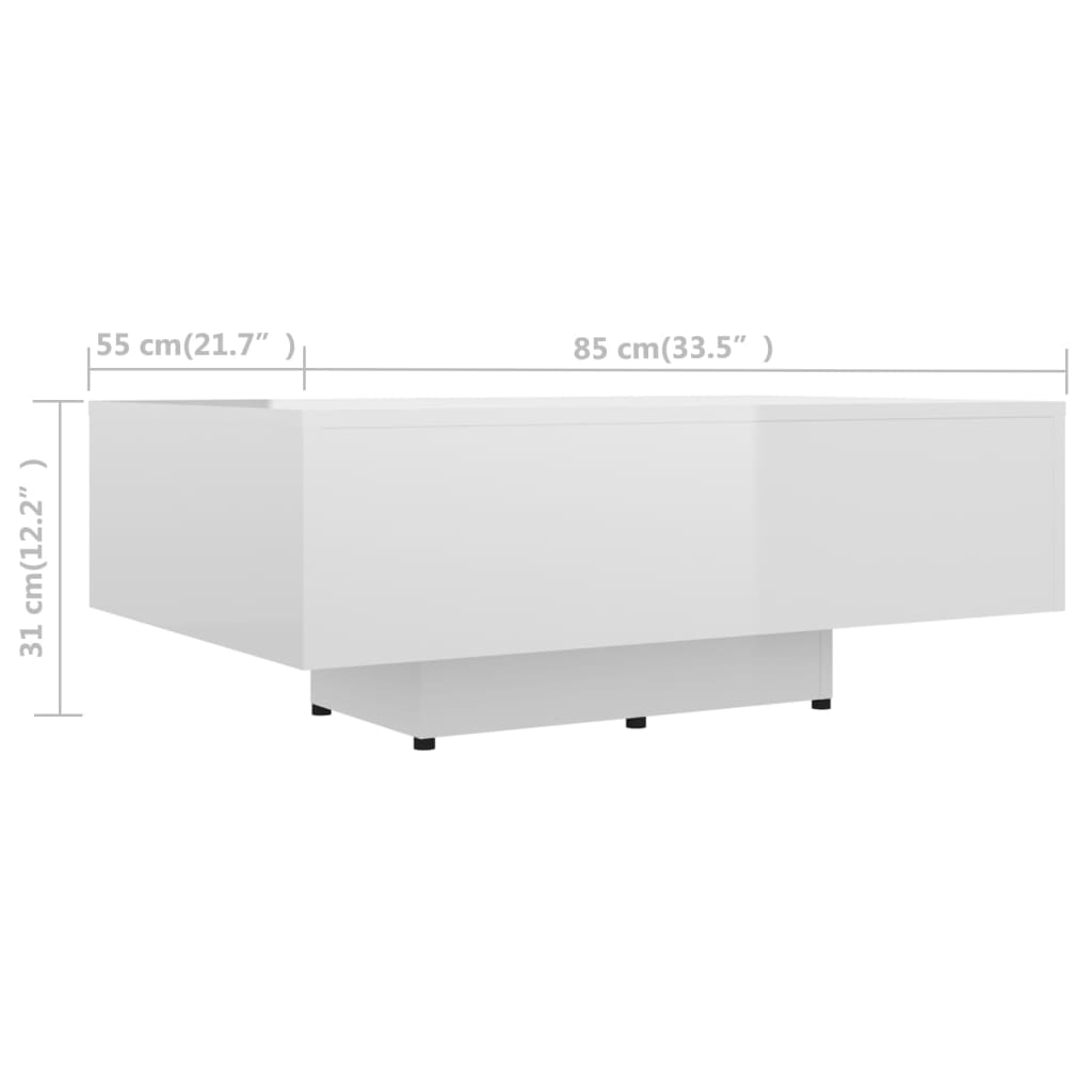  Konferenčný stolík, lesklý biely 85x55x31 cm, drevotrieska