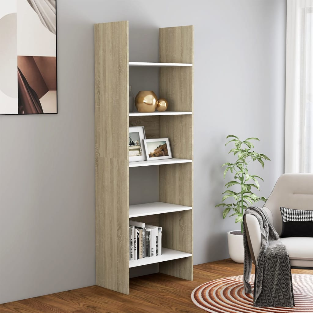 vidaXL Rega na ksiki, biel i db sonoma, 60x35x180 cm