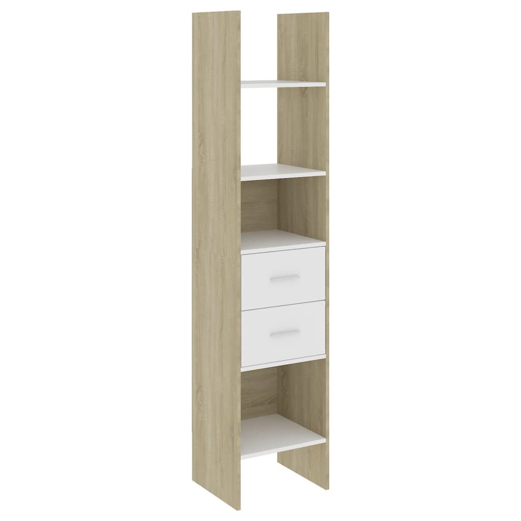 

vidaXL Book Cabinet White and Sonoma Oak 15.7"x13.8"x70.9" Engineered Wood