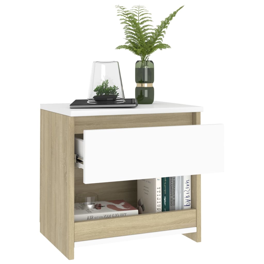 vidaXL Bedside Cabinet White and Sonoma Oak 40x30x39 cm Engineered Wood