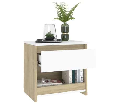 vidaXL Bedside Cabinet White and Sonoma Oak 40x30x39 cm Engineered Wood