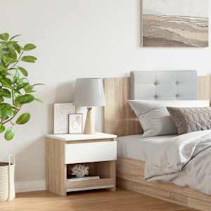 vidaXL Nattbord hvit og sonoma eik 40x30x39 cm konstruert tre