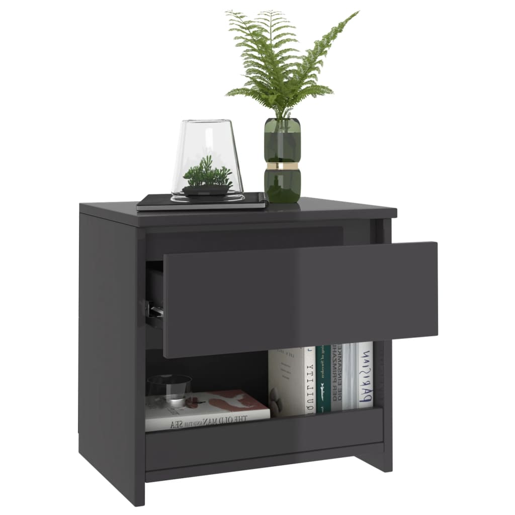 vidaXL Bedside Cabinets 2 pcs High Gloss Grey 40x30x39 cm Engineered Wood