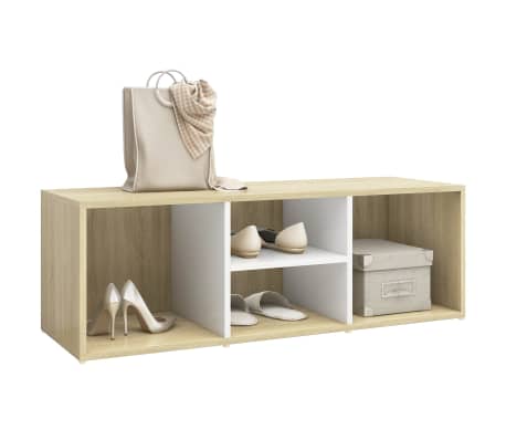 vidaXL Banc &agrave; chaussures Blanc et ch&ecirc;ne sonoma Bois d&rsquo;ing&eacute;nierie