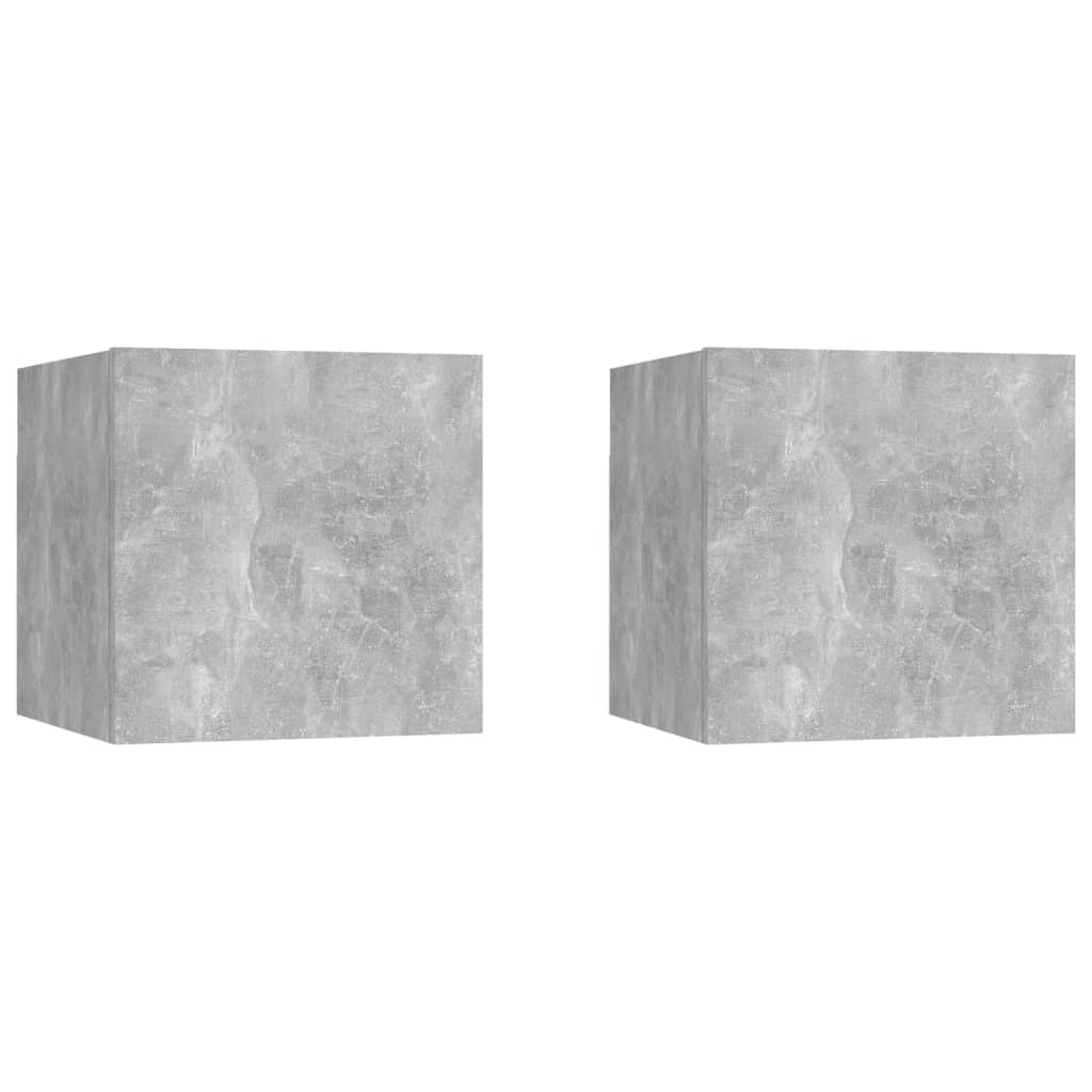 Dulapuri TV montaj pe perete, 2 buc., gri beton, 30,5x30x30 cm