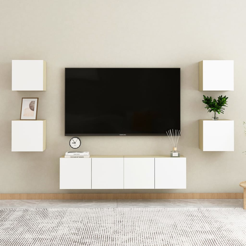 Meuble TV mural Blanc et chêne sonoma 30,5x30x30 cm | meublestv.fr 6