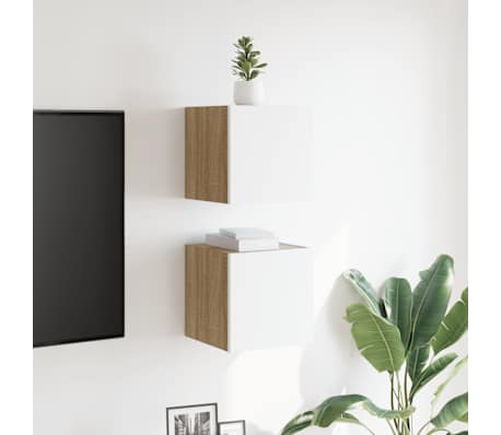 vidaXL Έπιπλα Τηλεόρασης Κρ. 2 τεμ. Λευκά / Sonoma Δρυς 30,5x30x30 εκ.