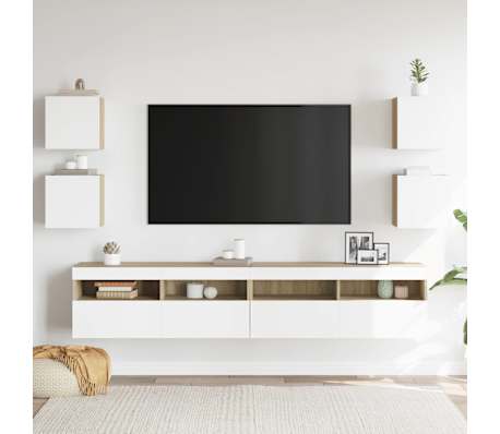 vidaXL Sieninės TV spintelės, 4vnt., baltos/ąžuolo, 30,5x30x30cm