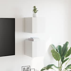 vidaXL Seinäkiinnitettävät TV-tasot 2kpl kork.kiilto valk 30,5x30x30cm