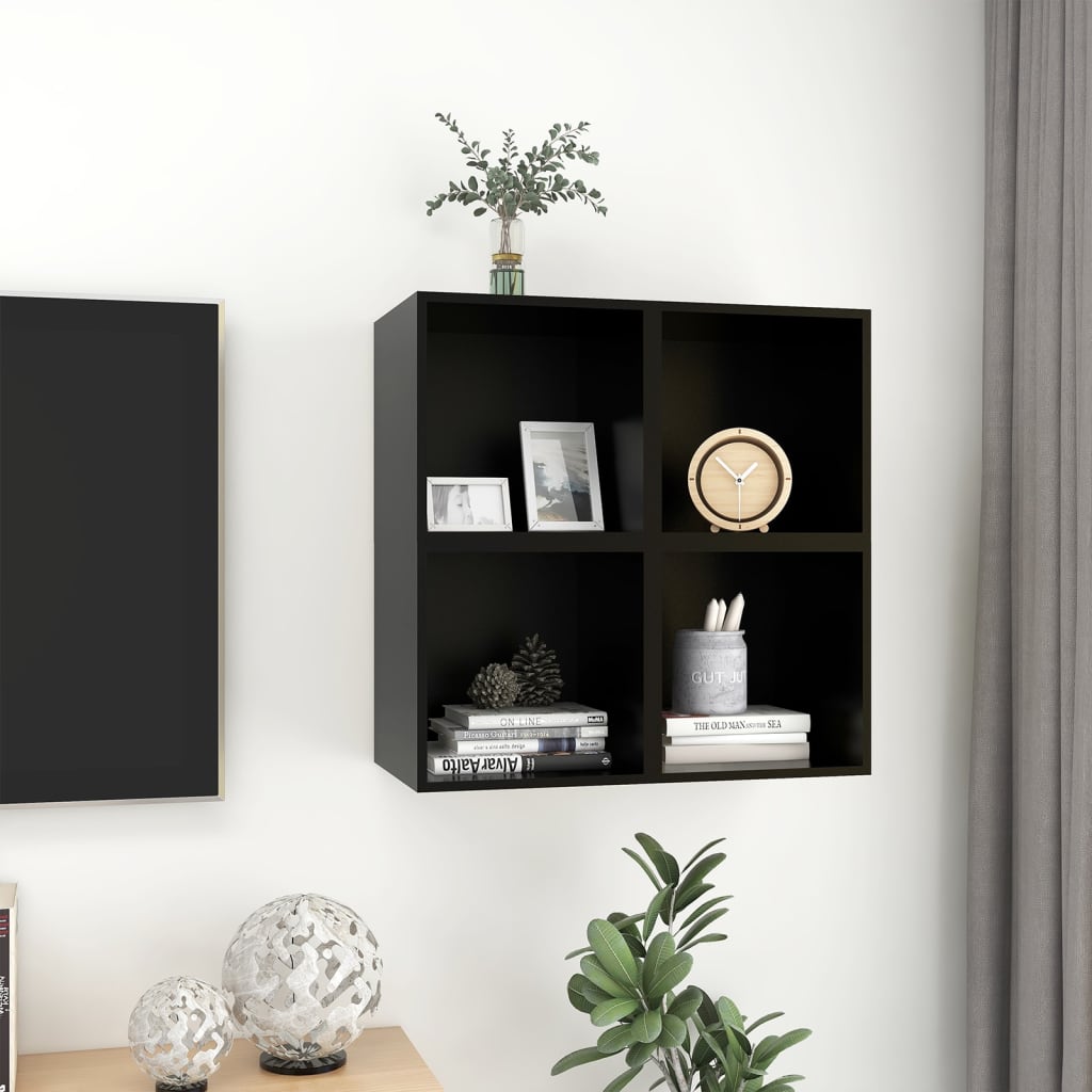 vidaXL Wall Cabinets 4 pcs Black 14.6"x14.6"x14.6" Engineered Wood