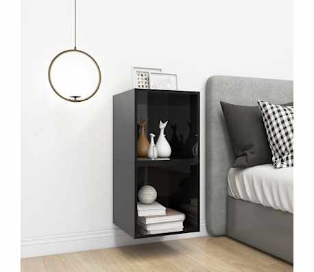 vidaXL Wall Cabinets 2 pcs High Gloss Black 37x37x37 cm Engineered Wood