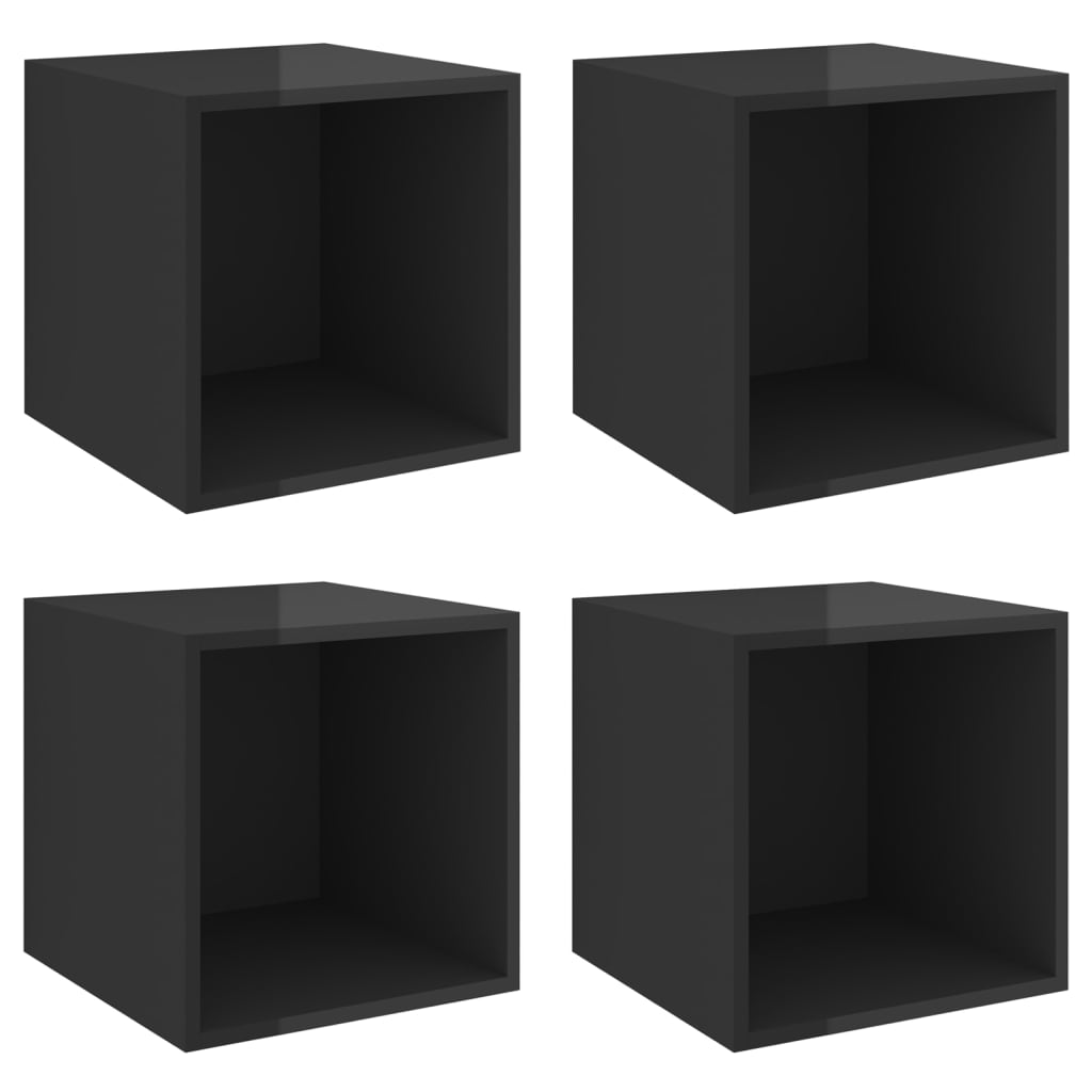 

vidaXL Wall Cabinets 4 pcs High Gloss Black 14.6"x14.6"x14.6" Engineered Wood