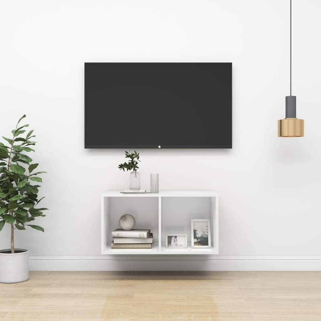 vidaXL Dulap TV montat pe perete, alb, 37x37x72 cm, lemn prelucrat