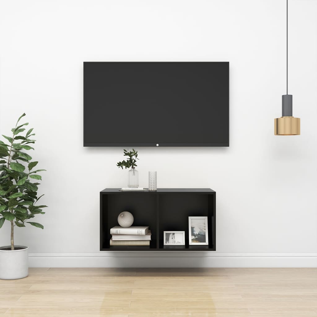 væghængt tv-bord 37x37x72 cm konstrueret træ sort Hjemmets.dk