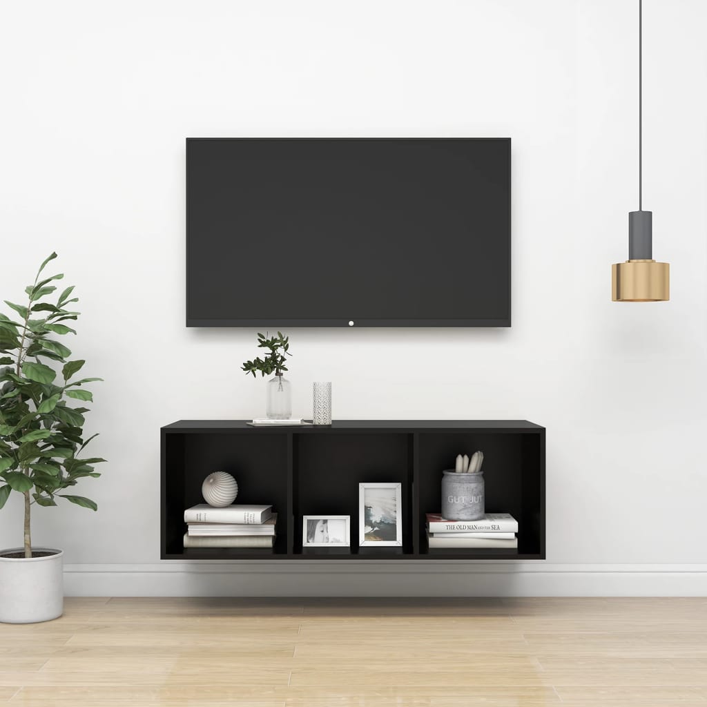 vidaXL Dulap TV montat pe perete, negru, 37x37x107 cm, PAL