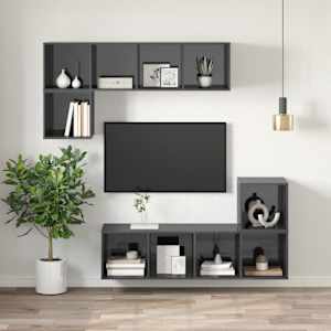 Nástěnná TV skříňka šedá vysoký lesk 37x37x107 cm dřevotříska - obrázek 5