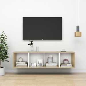 Nástěnná TV skříňka dub sonoma a bílá 37x37x142,5cm dřevotříska - obrázek 1