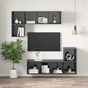 Nástěnná TV skříňka šedá vysoký lesk 37x37x142,5 cm dřevotříska - obrázek 4