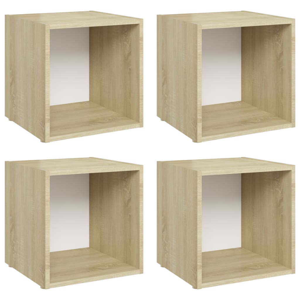 vidaXL Noční stolky 4 ks bílé a dub sonoma 37x35x37cm kompozitní dřevo