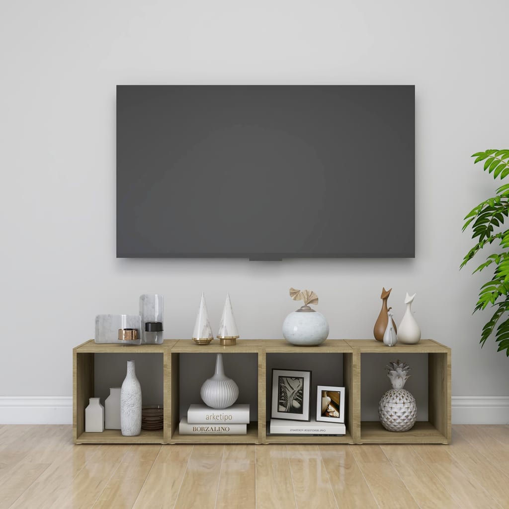 vidaXL Szafki pod TV, 4 szt., biel i db sonoma, 37x35x37 cm