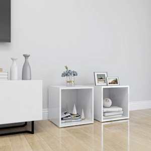 TV stolky 2 ks bílé vysoký lesk 37x35x37 cm kompozitní dřevo - obrázek 1