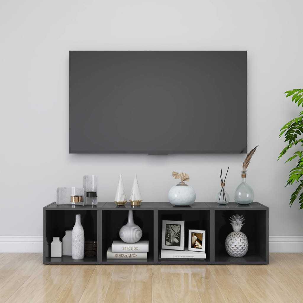 vidaXL Szafki pod TV, 4 szt., wysoki poysk, szare, 37x35x37 cm