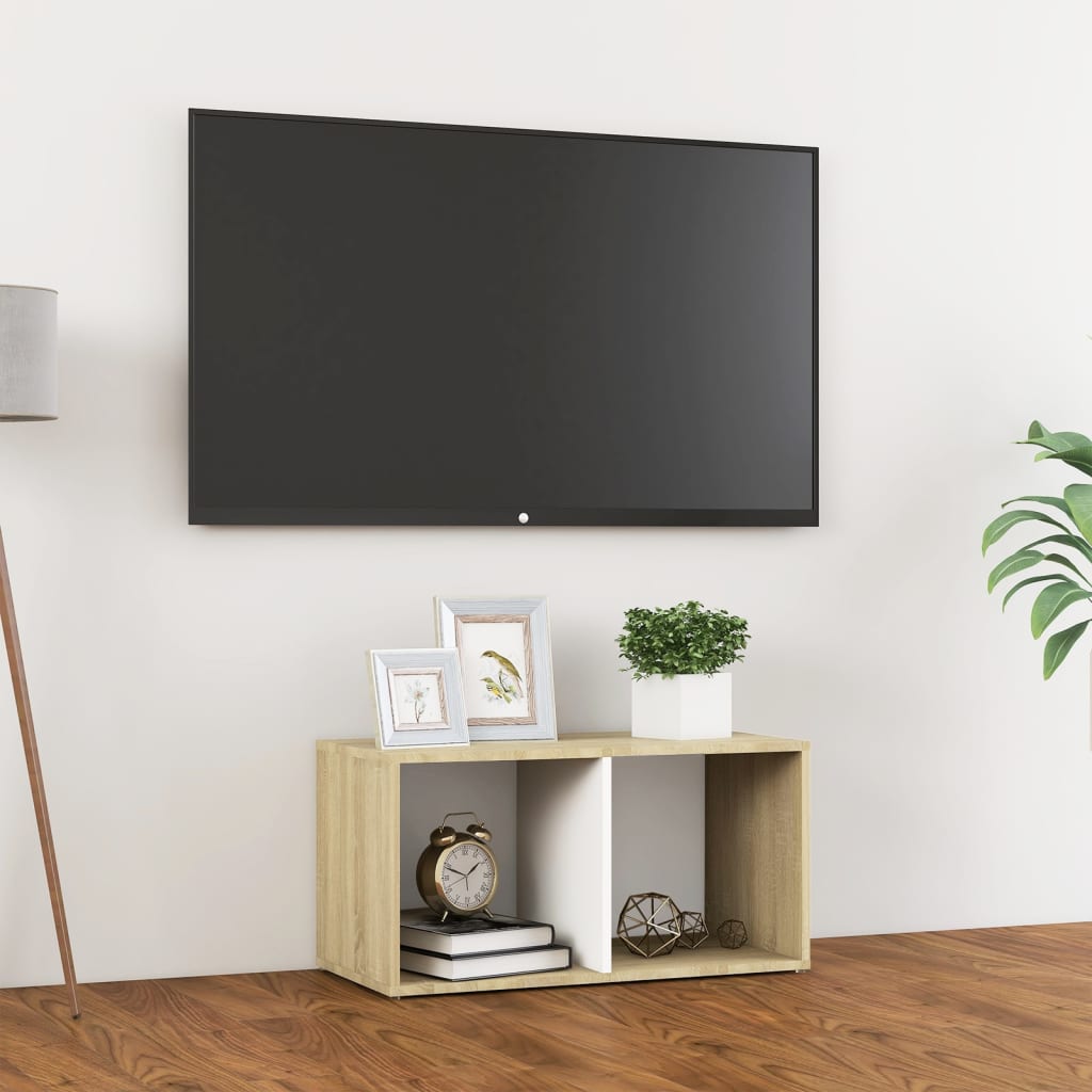 vidaXL Tv-meubel 72x35x36,5 cm spaanplaat wit en sonoma eikenkleurig