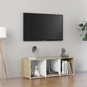 TV stolek bílý a dub sonoma 107 x 35 x 37 cm kompozitní dřevo - obrázek 1