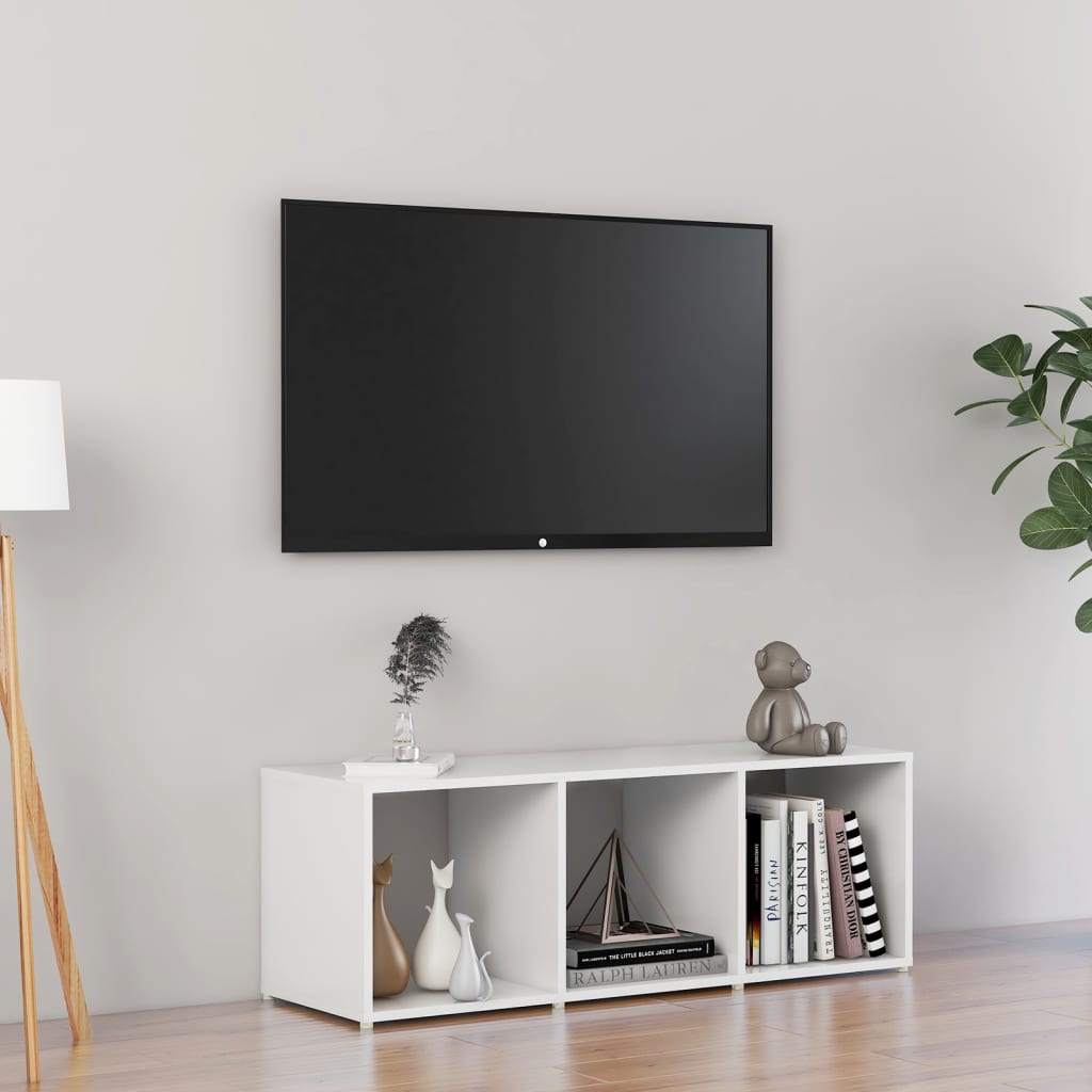 TV stolek bílý s vysokým leskem 107 x 35 x 37 cm dřevotříska