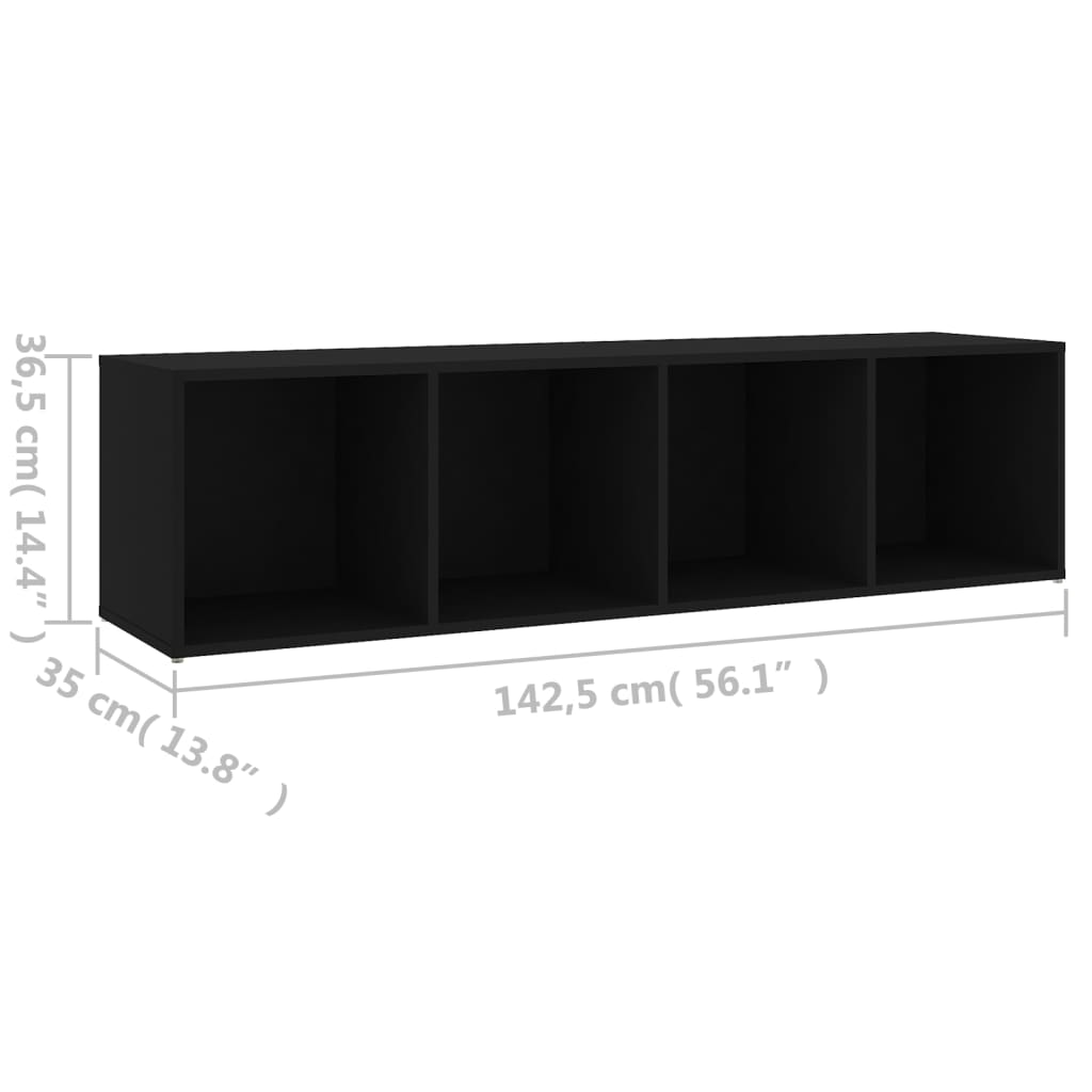 Comodă TV, negru, 142,5x35x36,5 cm, PAL