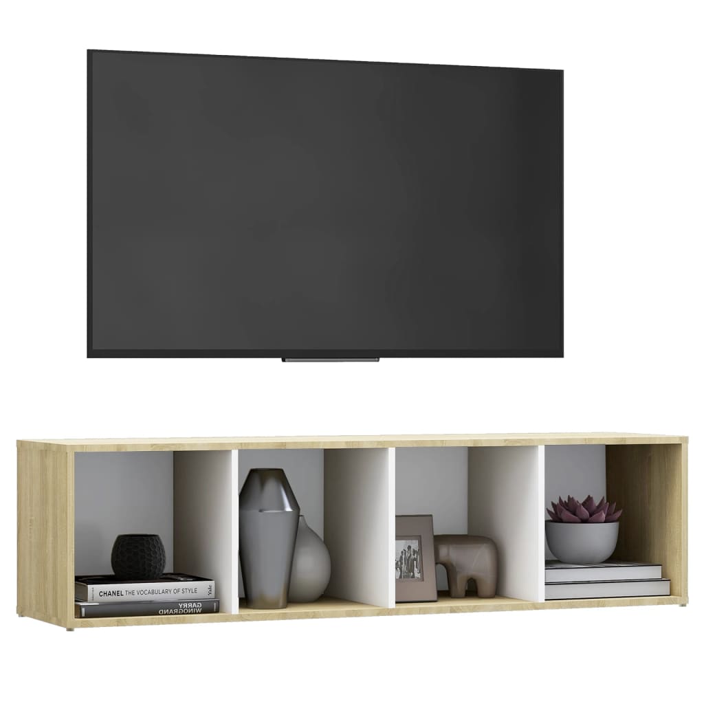 TV-Schrank Weiß Sonoma-Eiche 142,5x35x36,5 cm Holzwerkstoff