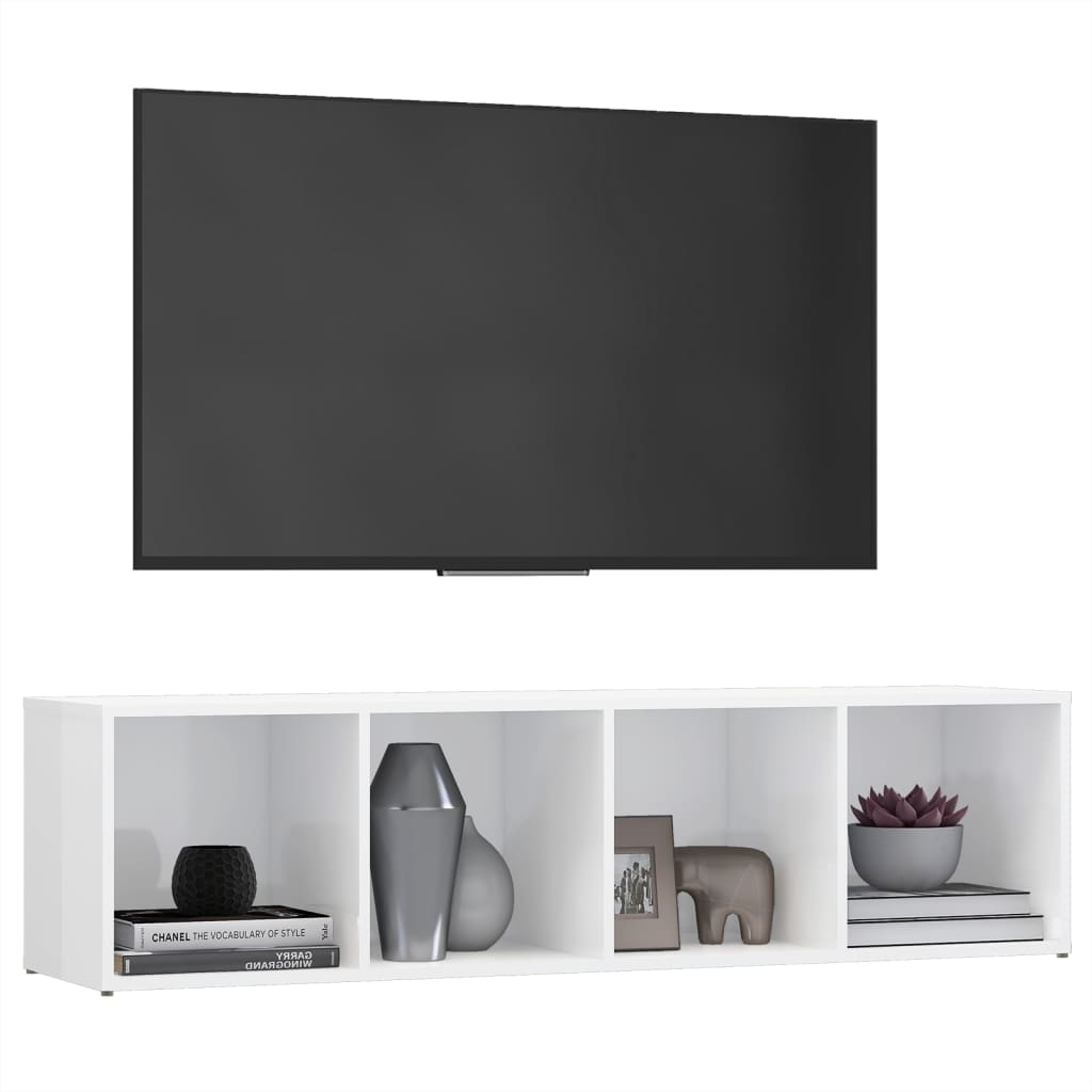 vidaXL TV-taso korkeakiilto valkoinen 142,5x35x36,5 cm lastulevy