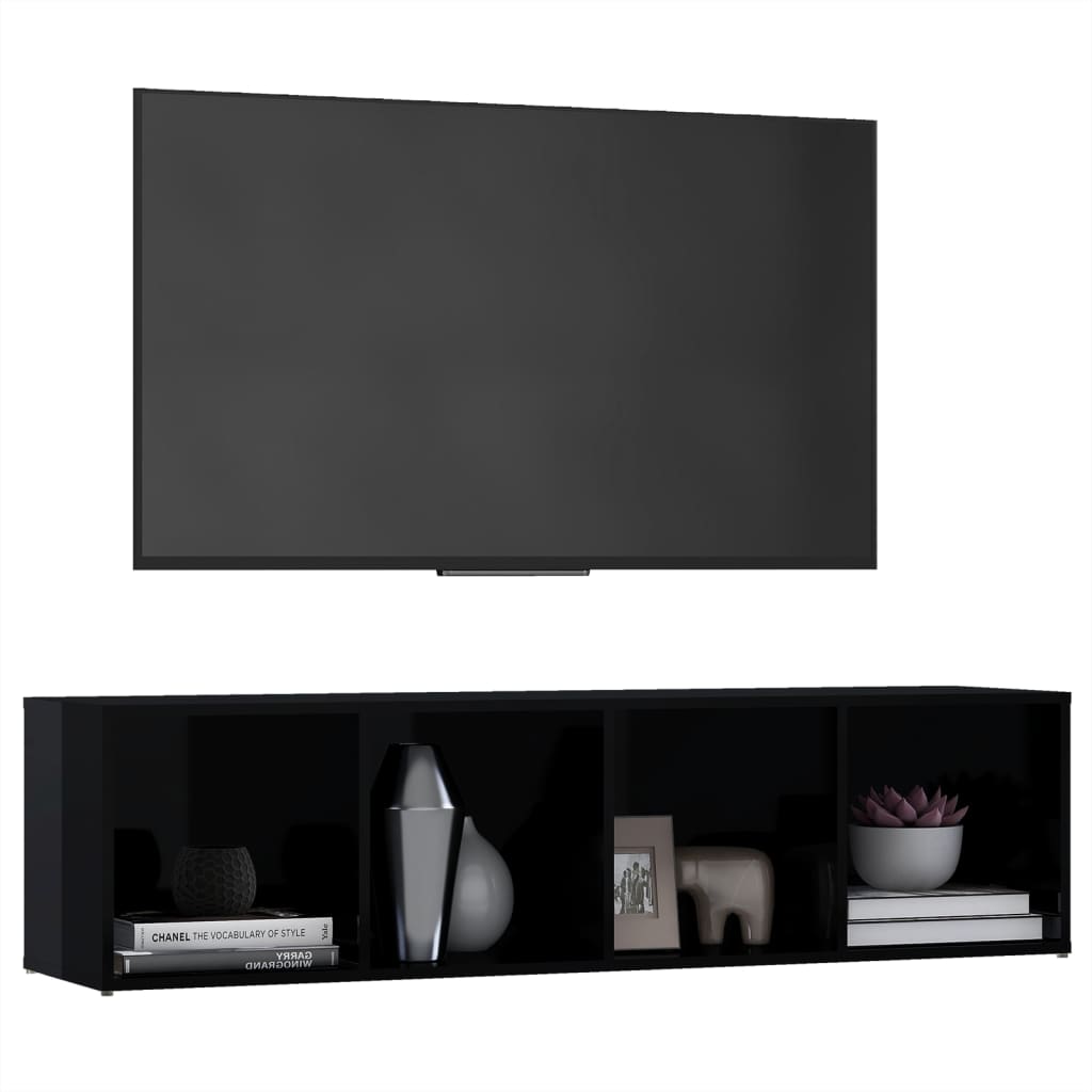 vidaXL TV Stand High Gloss Black 56.1"x13.8"x14.4" Engineered Wood