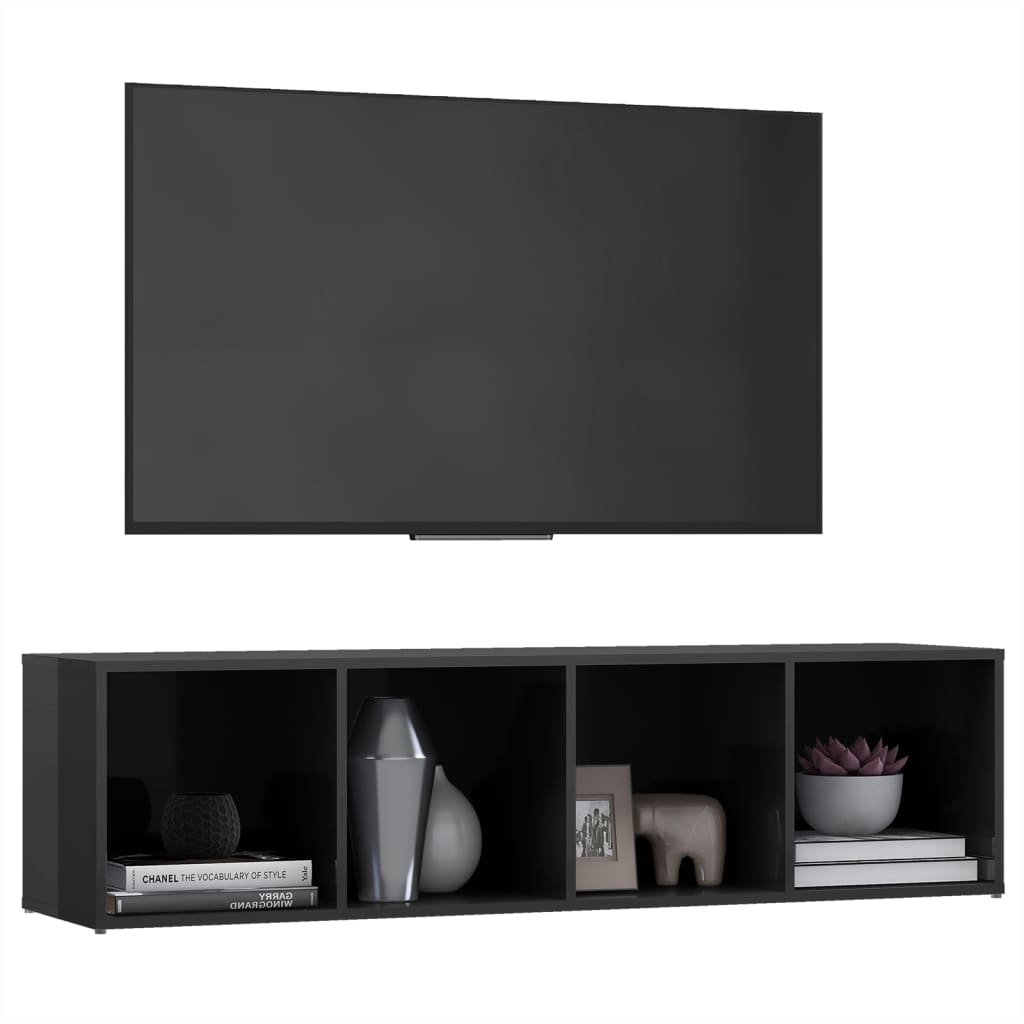 vidaXL Szafka pod TV, wysoki połysk, szara, 142,5x35x36,5 cm