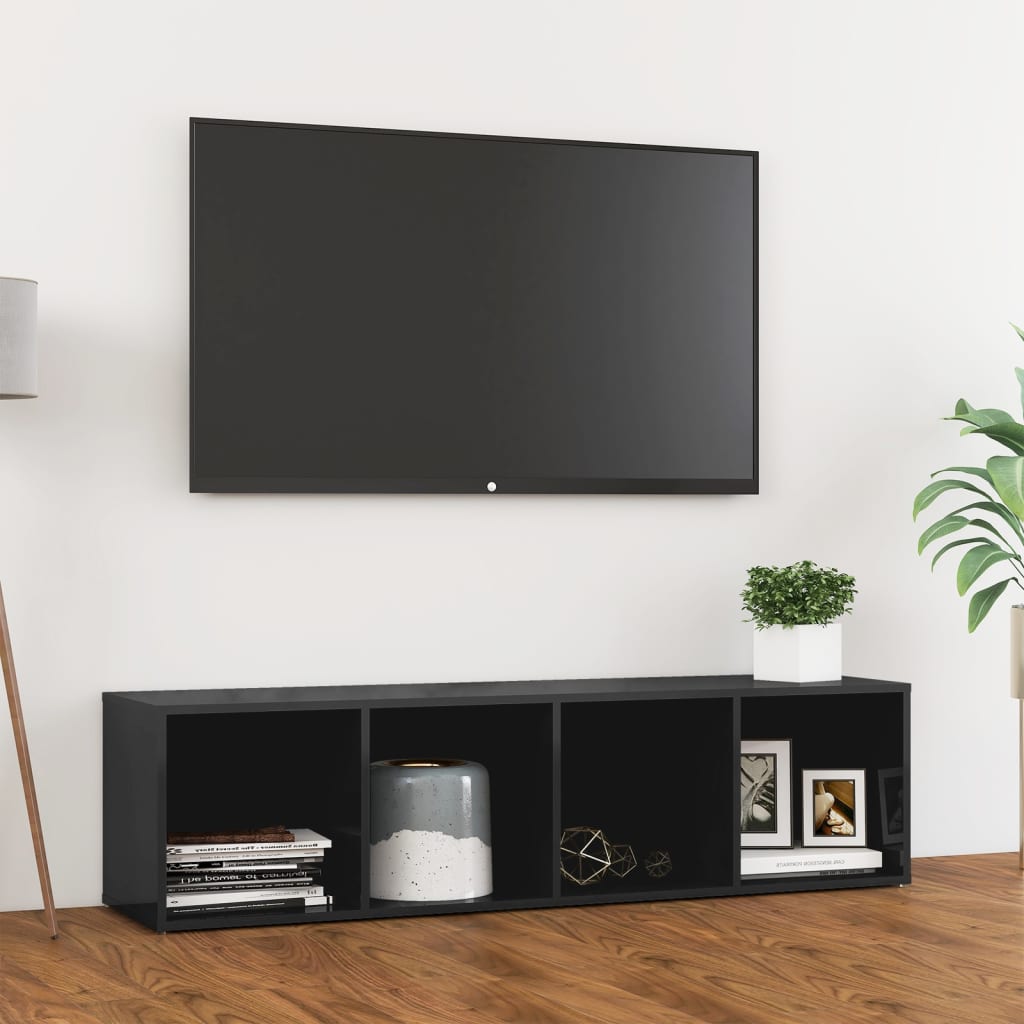 Meuble TV Gris brillant 142,5x35x36,5 cm Aggloméré | meublestv.fr 2