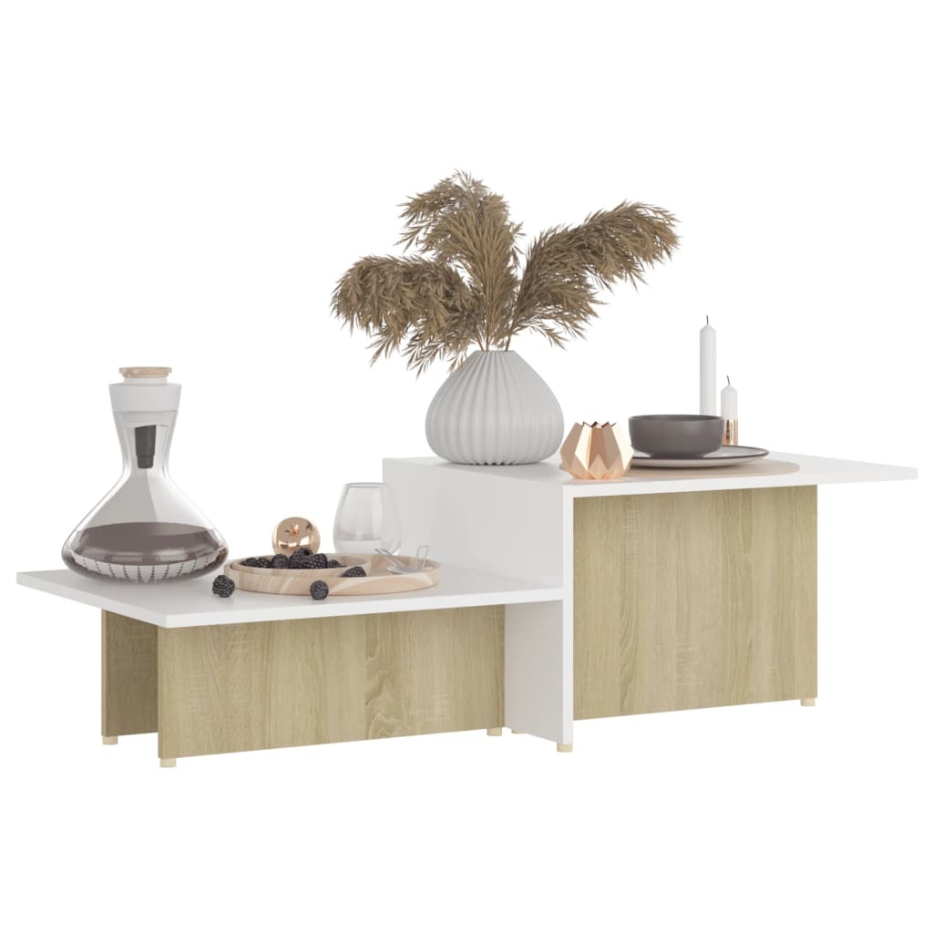 

vidaXL Salontafel 111,5x50x33 cm bewerkt hout wit en sonoma eikenkleur