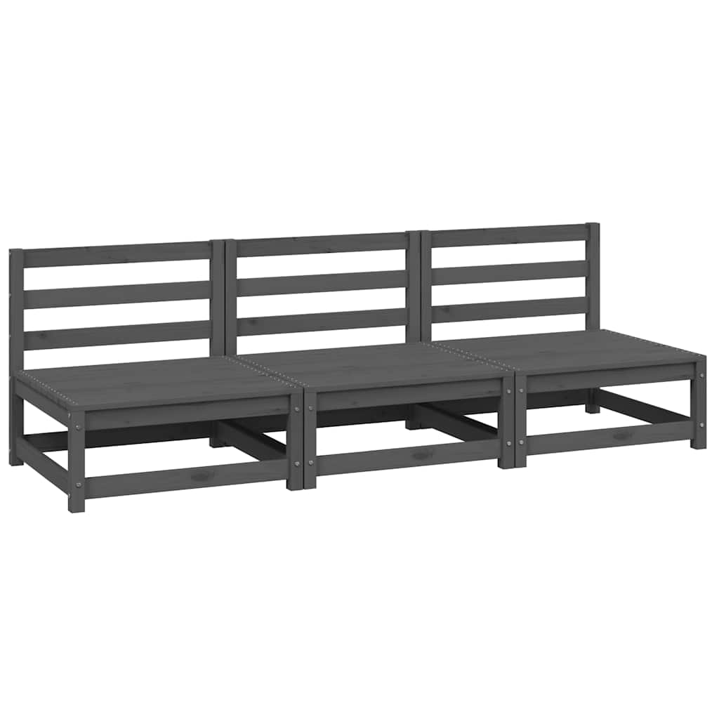 Canapés centraux de jardin 3 pcs Gris Bois de pin massif