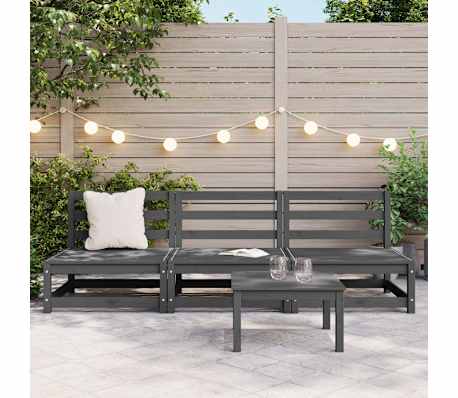 vidaXL Vidurinės sodo sofos dalys, 3vnt., pilkos, pu&scaron;ies masyvas