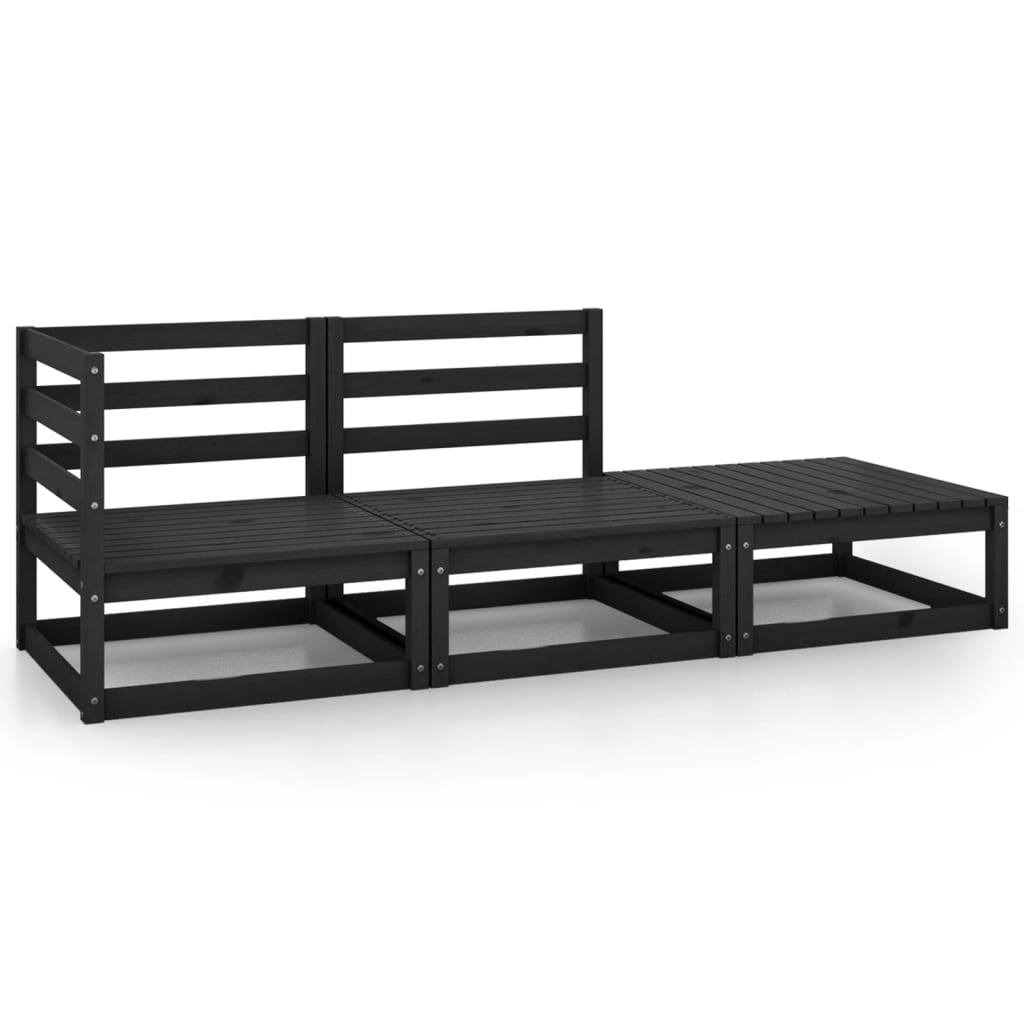 vidaXL 3-tlg. Garten-Lounge-Set Schwarz Massivholz Kiefer