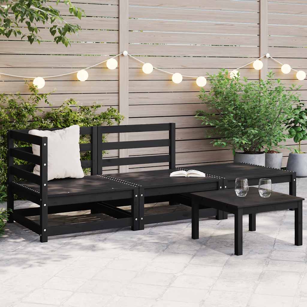 vidaXL Set mobilier de grădină, 3 piese, negru, lemn masiv de pin