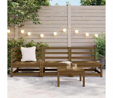 vidaXL 3-delige Loungeset massief grenenhout honingbruin