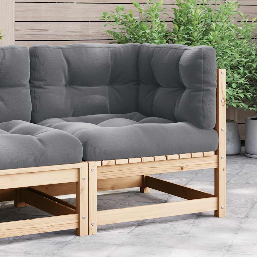 Hjørnedel til havesofa med grå hynder - massivt fyrretræ, 70×70 cm
