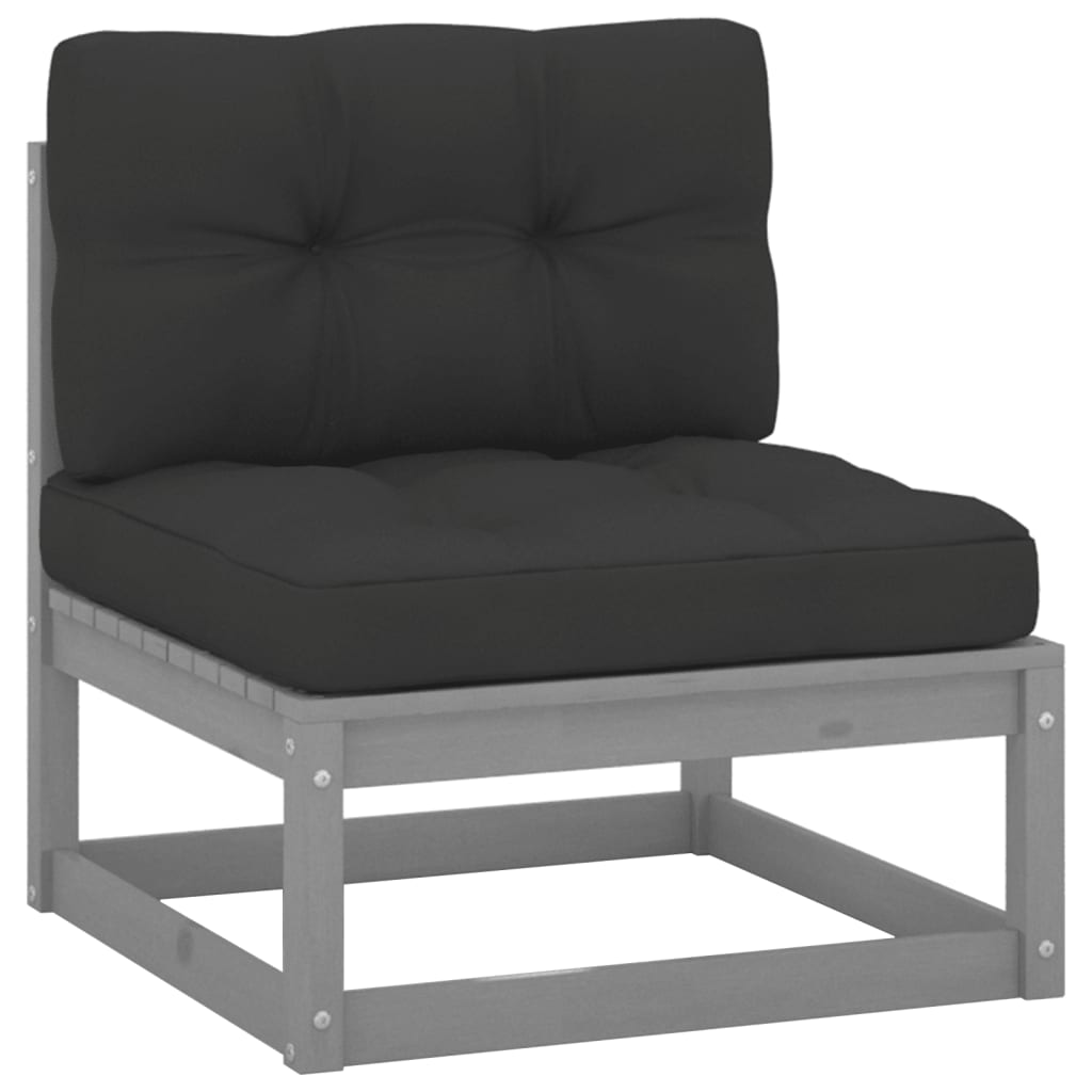 vidaXL Ogrodowa sofa rodkowa z antracytowymi poduszkami, szare drewno