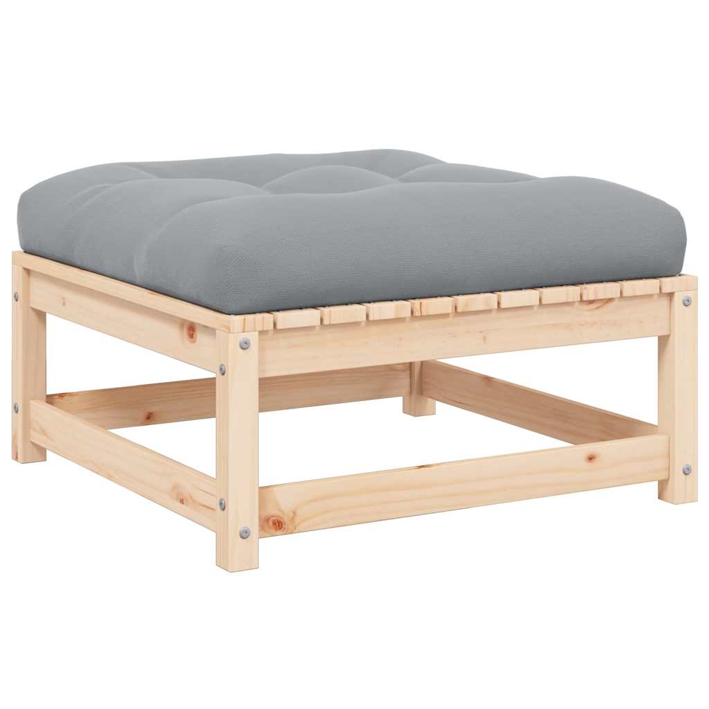 Repose-pied de jardin avec coussin Pin massif