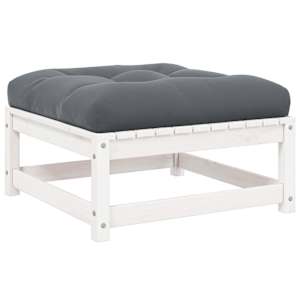 Vrtni stolček za noge z blazino bel trdna borovina