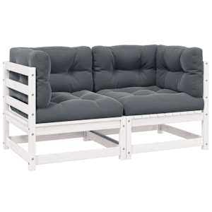 Vrtni kavč dvosed z blazinami bela trdna borovina